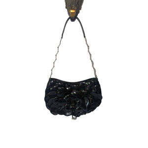 Brighton Rosalie Black Leather Pochettee Handbag Flower baguette